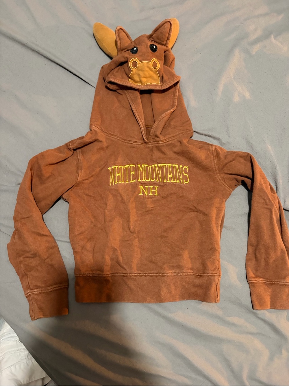 White Mountains NH Brown Kids Hoodie with Moose Hood
